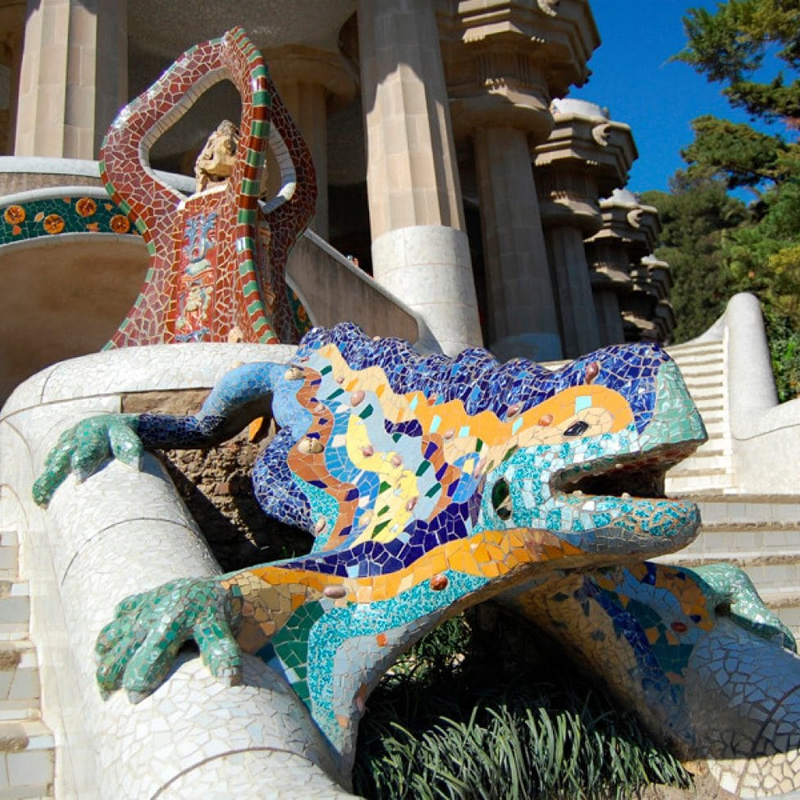 Photo at the entrance of Parc Güell in Barcelona